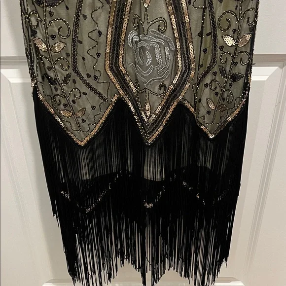 Black and Gold Beaded Fringe Dress - Picture 3 of 8